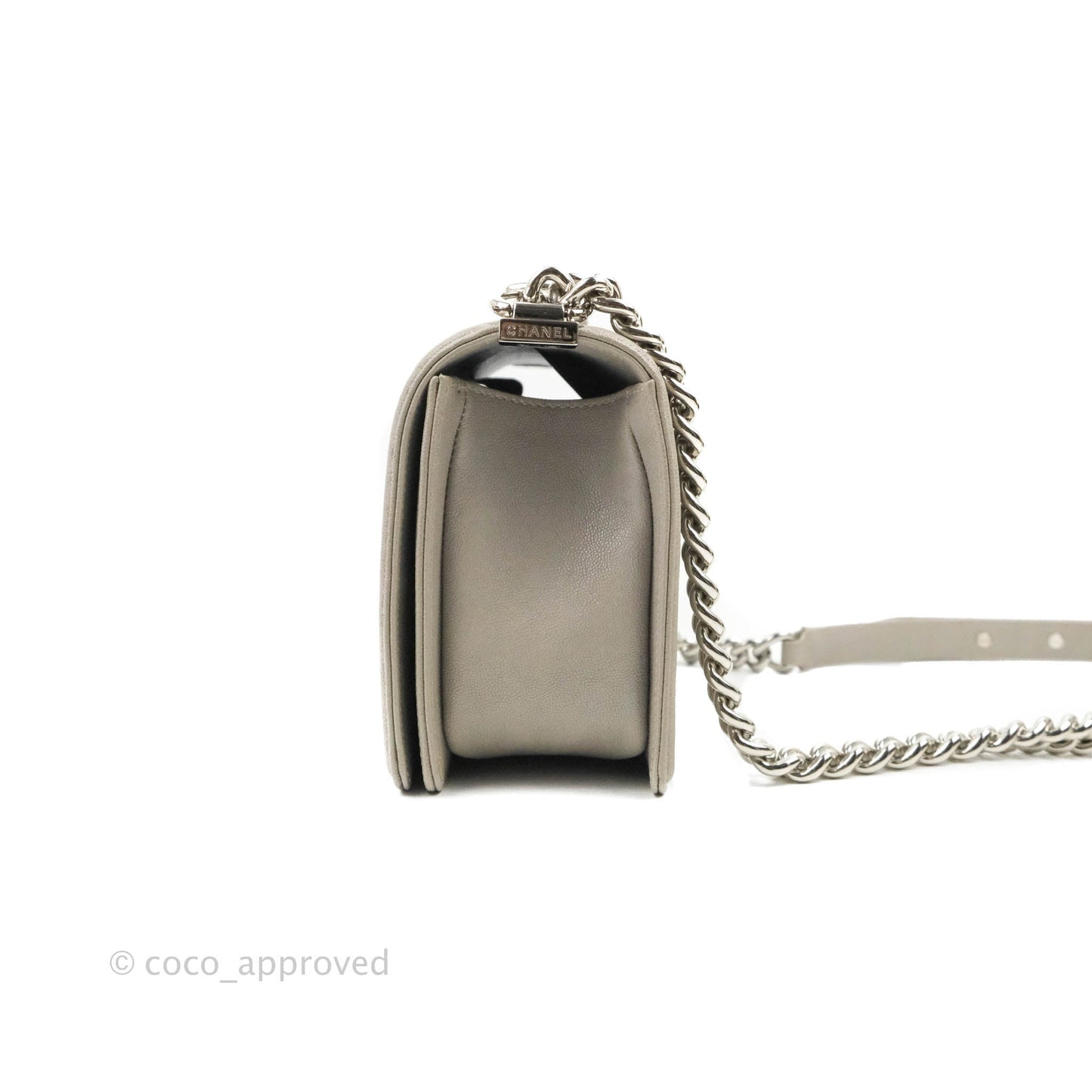 Chanel Quilted Medium Boy Etoupe Grey Caviar Silver Hardware