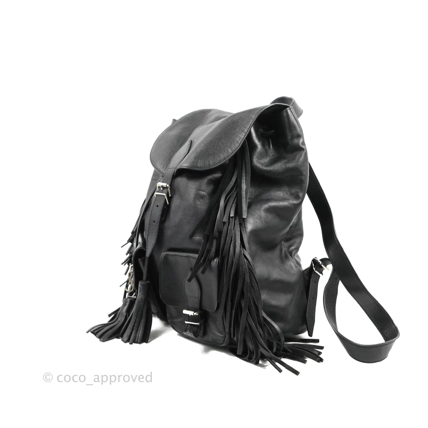 Saint Laurent Festival Fringe Backpack Black Calfskin