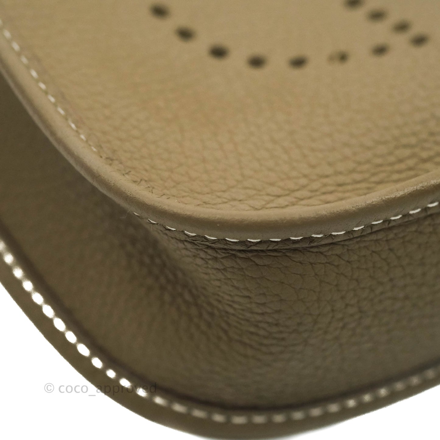 Hermès Mini Evelyne Etoupe Clemence Palladium Hardware with Bleu Indigo Strap