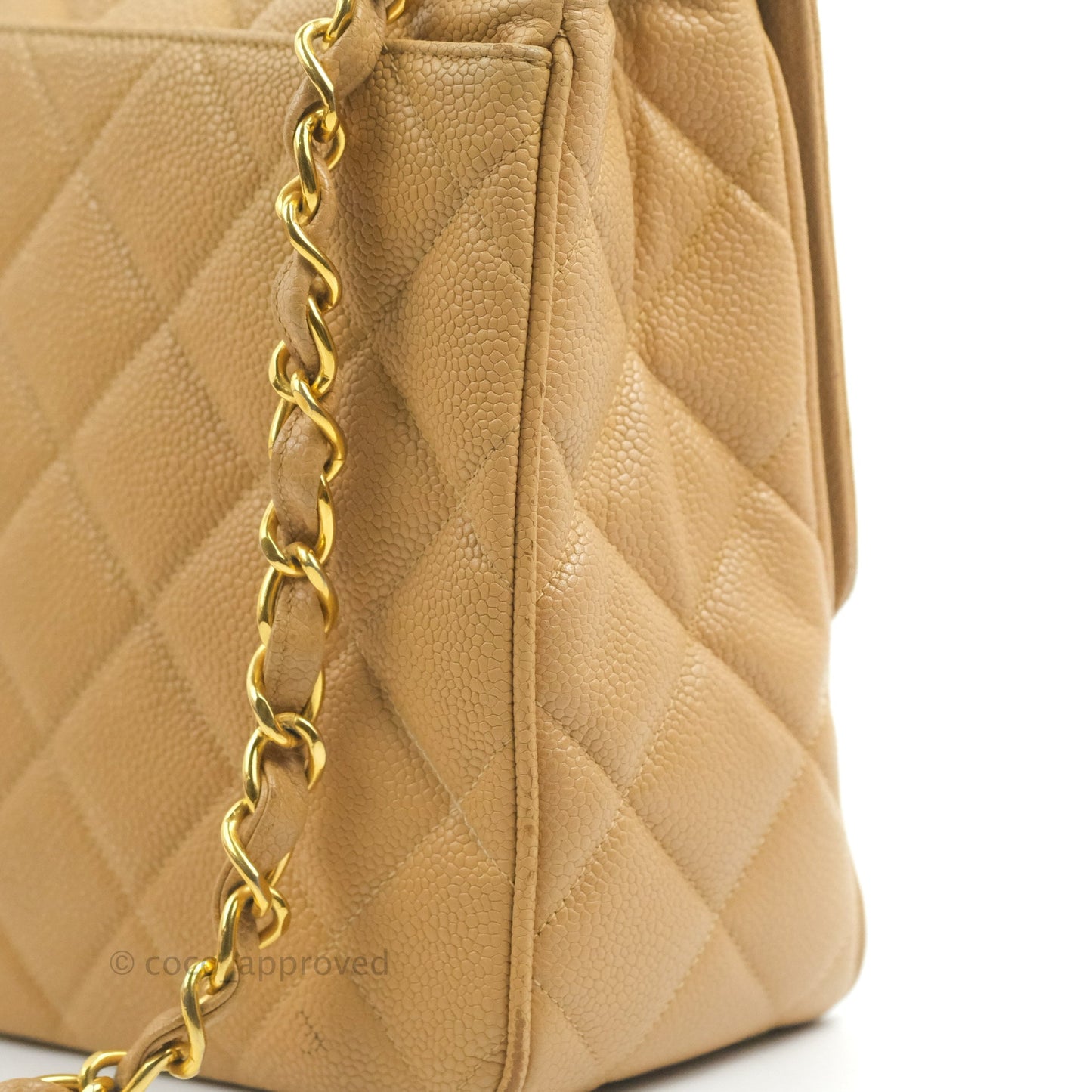Chanel Vintage CC Large Square Flap Bag Beige Caviar 24K Gold Hardware