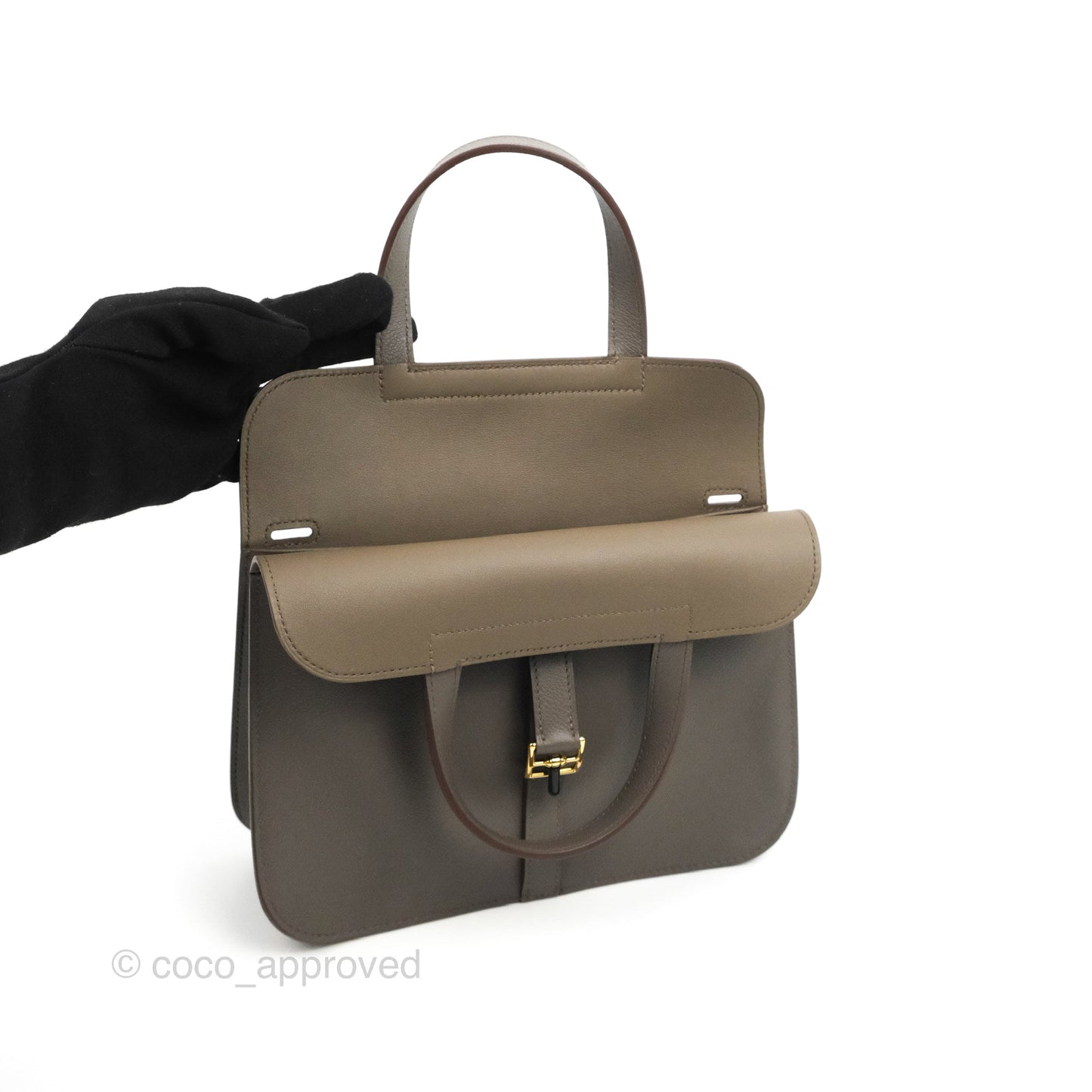 Hermès Halzan 25 Gris Etain 8F Evercolor Gold Hardware