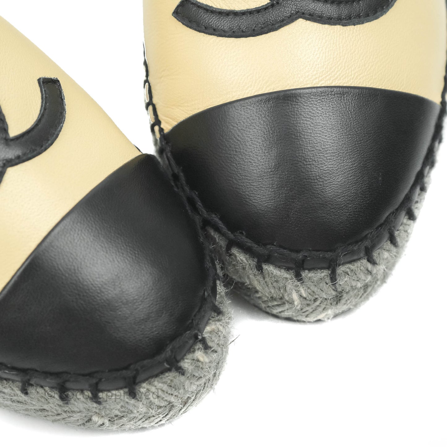Chanel Espadrille Black Beige Leather Size 36C