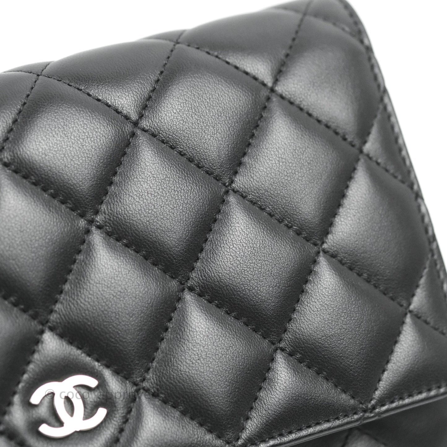 Chanel Quilted Wallet on Chain WOC Black Lambskin Silver Hardware