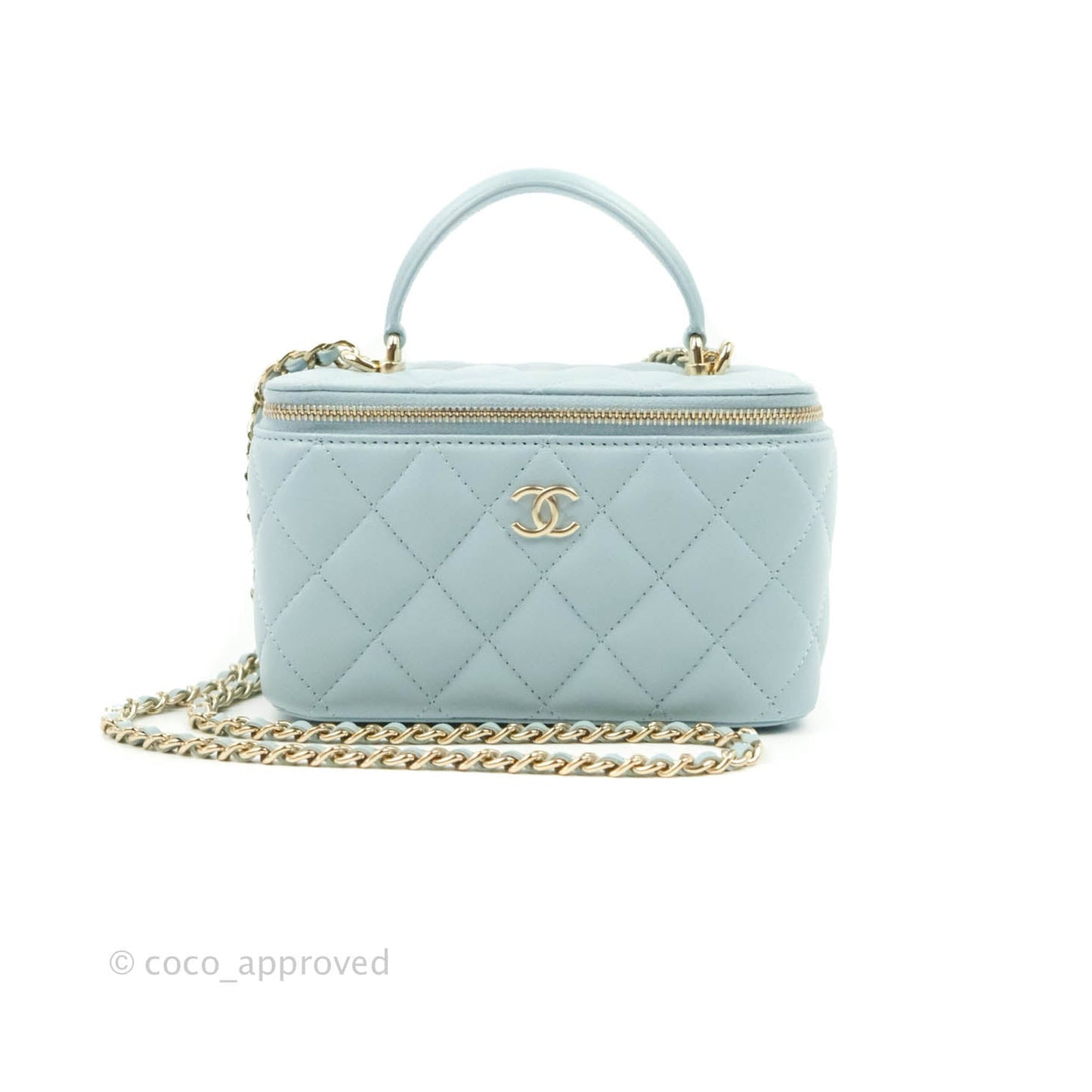 Chanel Vanity Rectangular Top Handle Light Blue Lambskin Gold Hardware