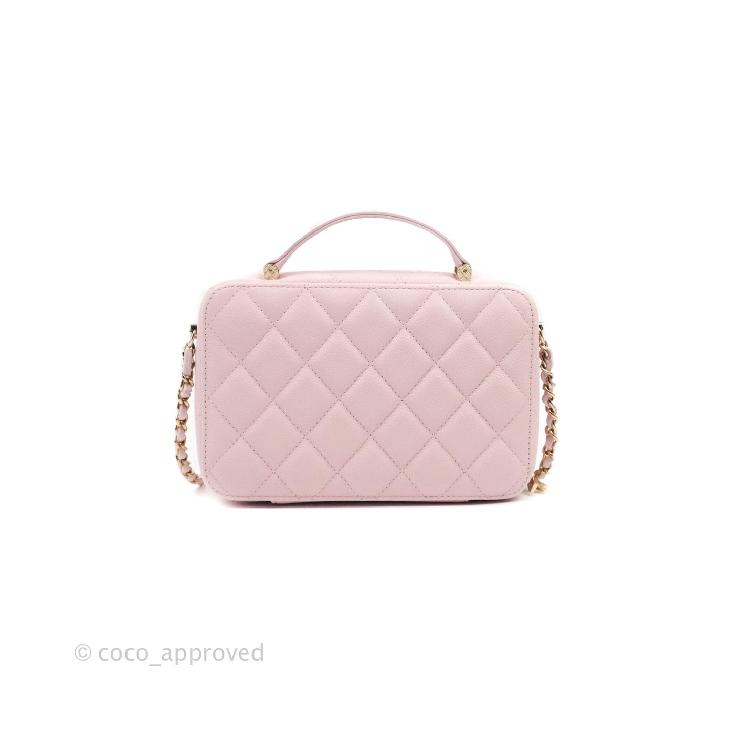 Chanel Quilted Top Handle Vanity Case Caviar Light Pink Gold Hardware