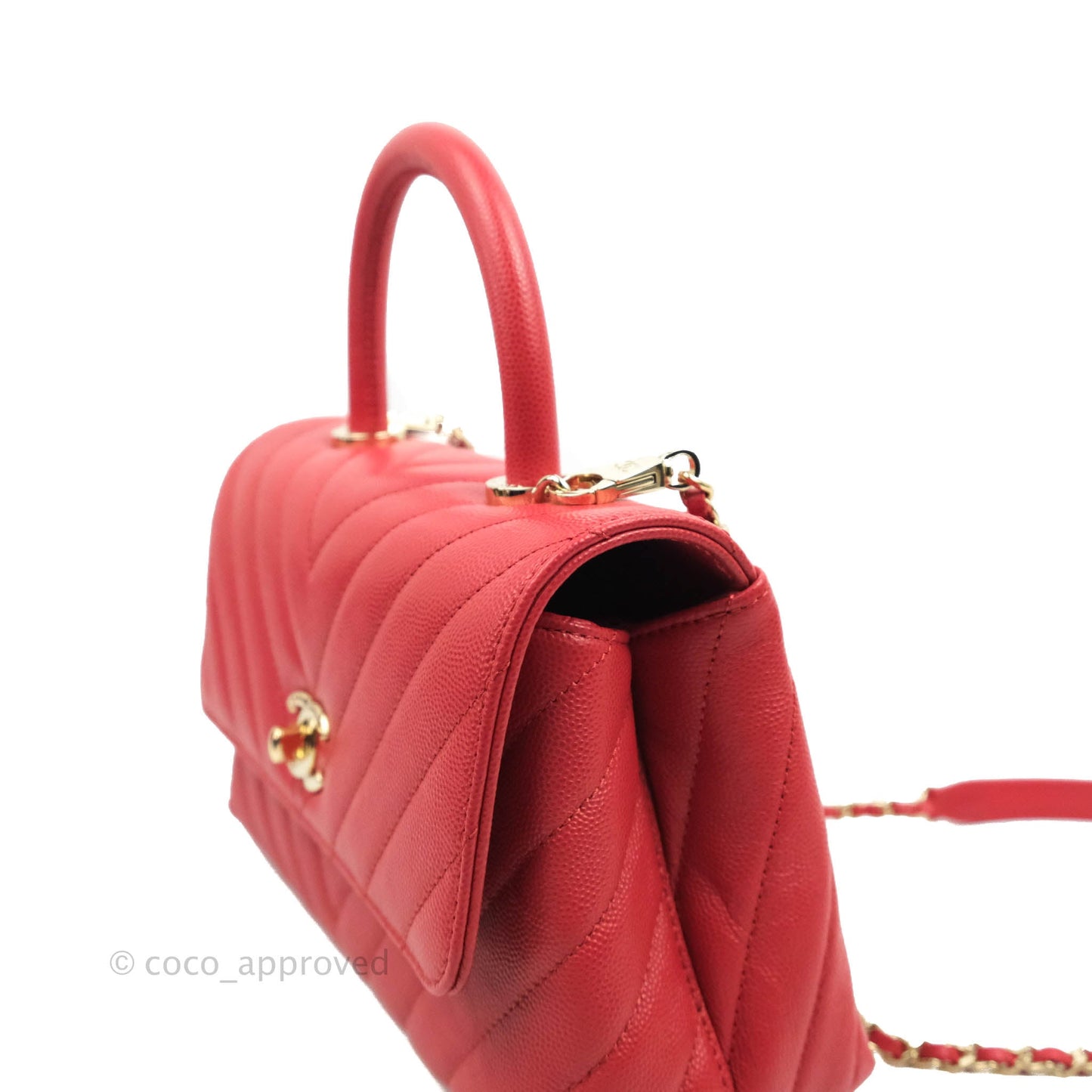 Chanel Small Coco Handle Chevron Red Caviar Gold Hardware 20P