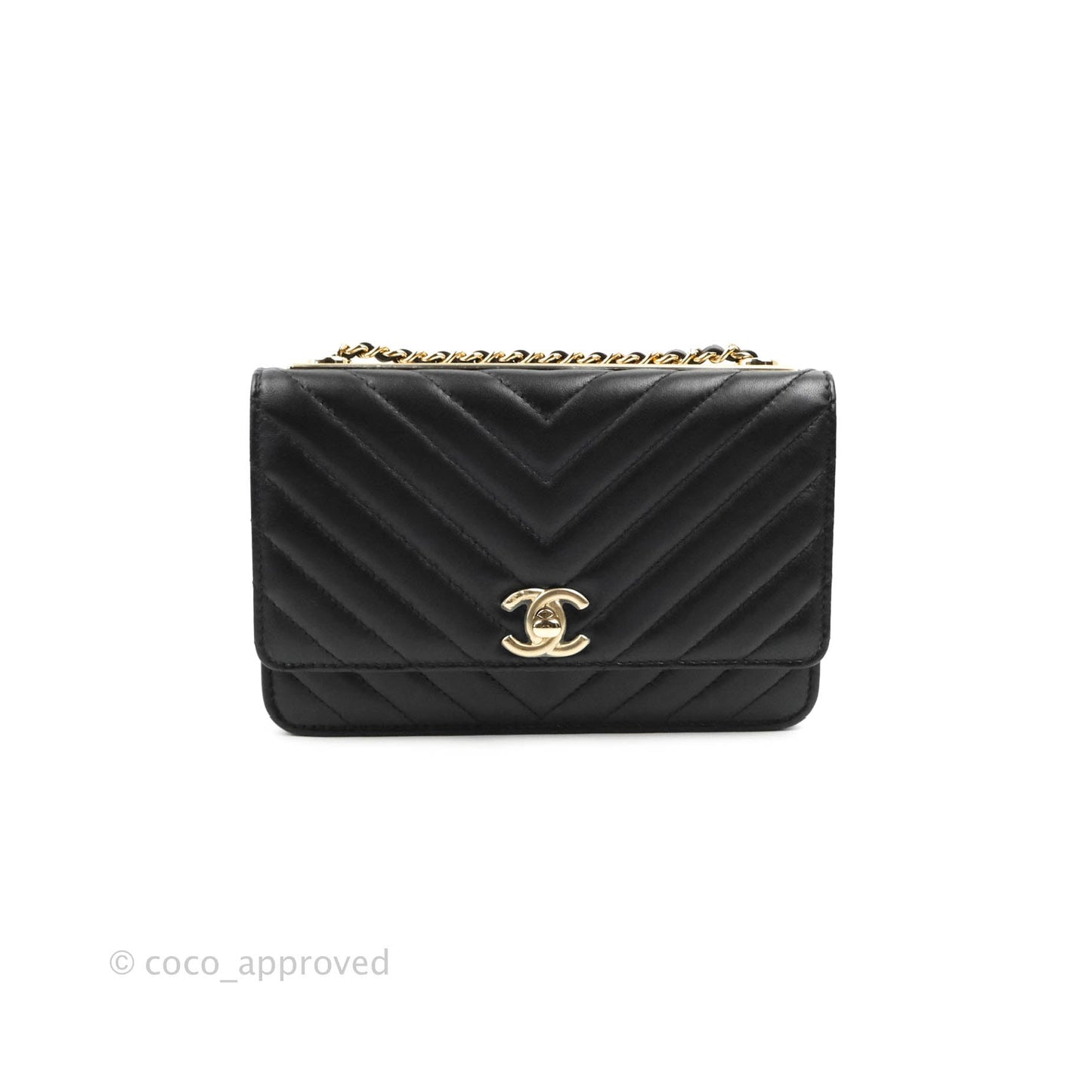 Chanel Trendy CC WOC Wallet on Chain Chevron Black Lambskin Gold Hardware