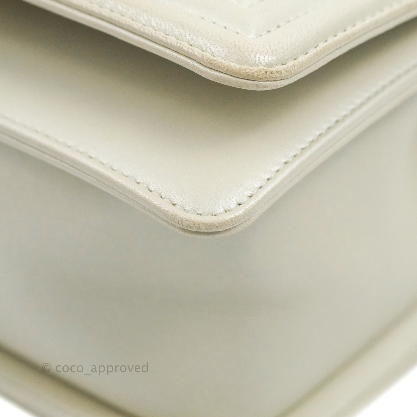 Chanel Cube Embossed Medium Boy Bag Iridescent Pearl White Lambskin Gold Hardware