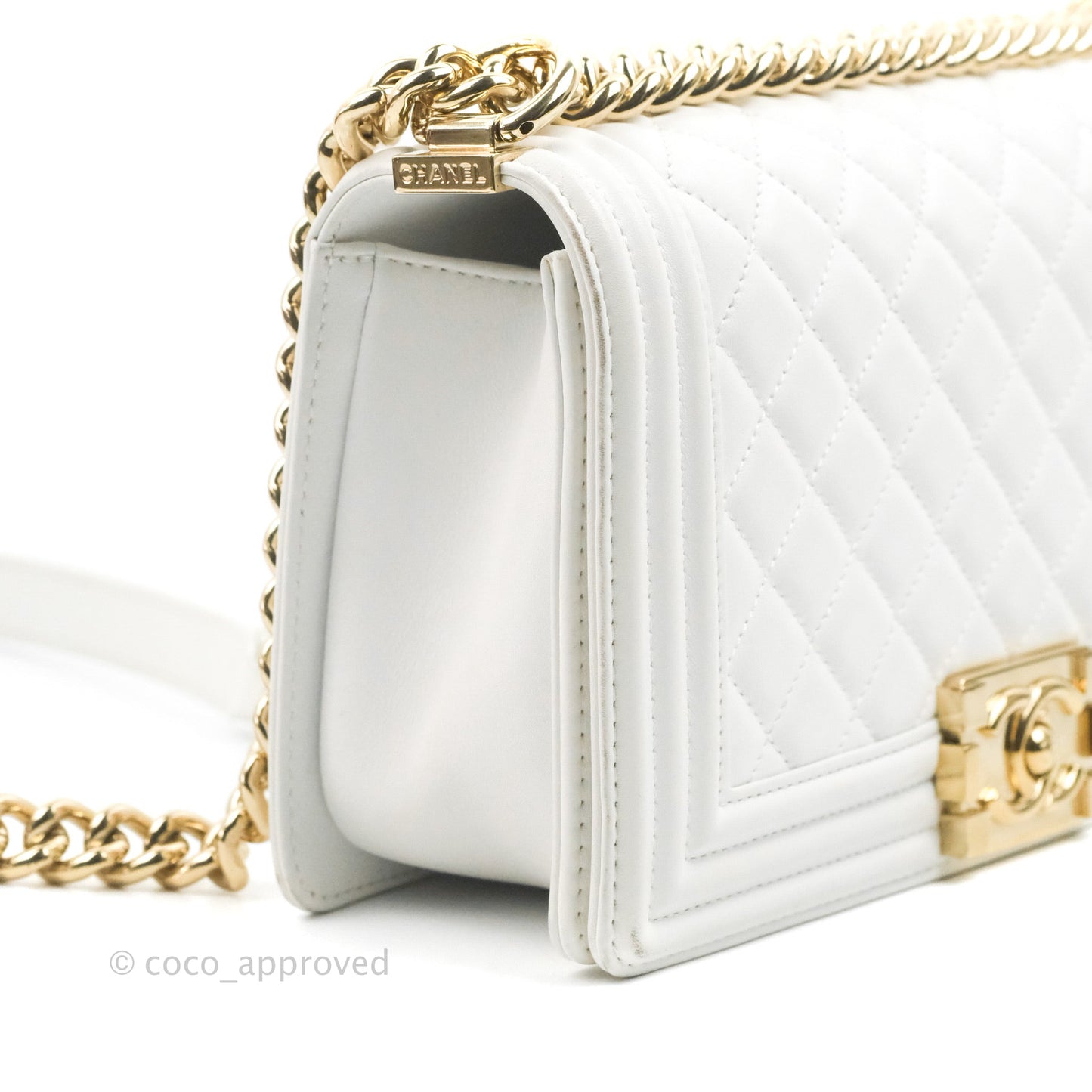 Chanel Quilted Medium Boy White Calfskin Gold Hardware