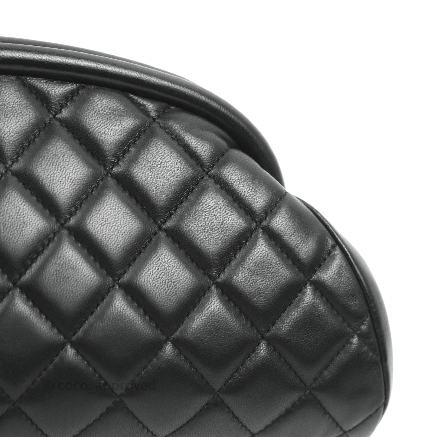 Chanel Quilted Timeless Kisslock Clutch Black Lambskin Silver Hardware