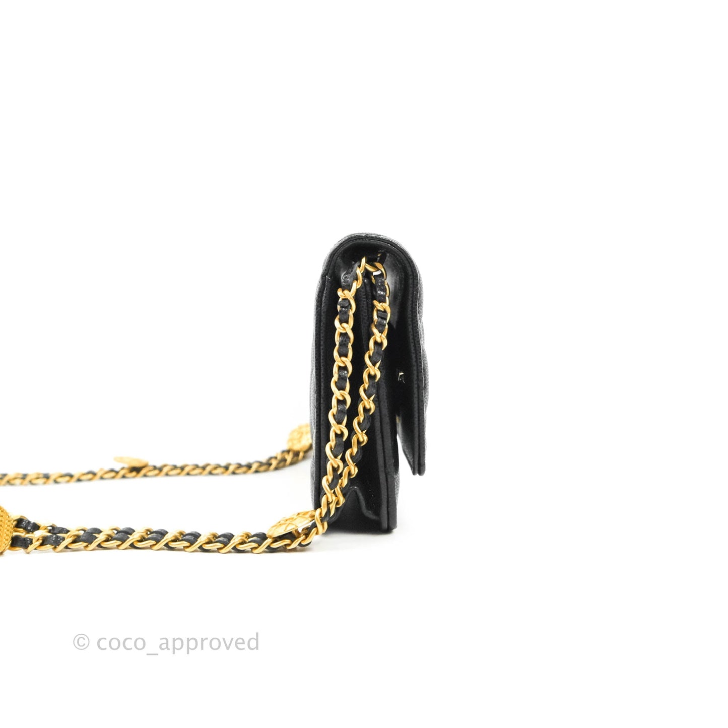 Chanel Quilted Gold CC Coin Wallet on Chain WOC Black Caviar Gold Hardware