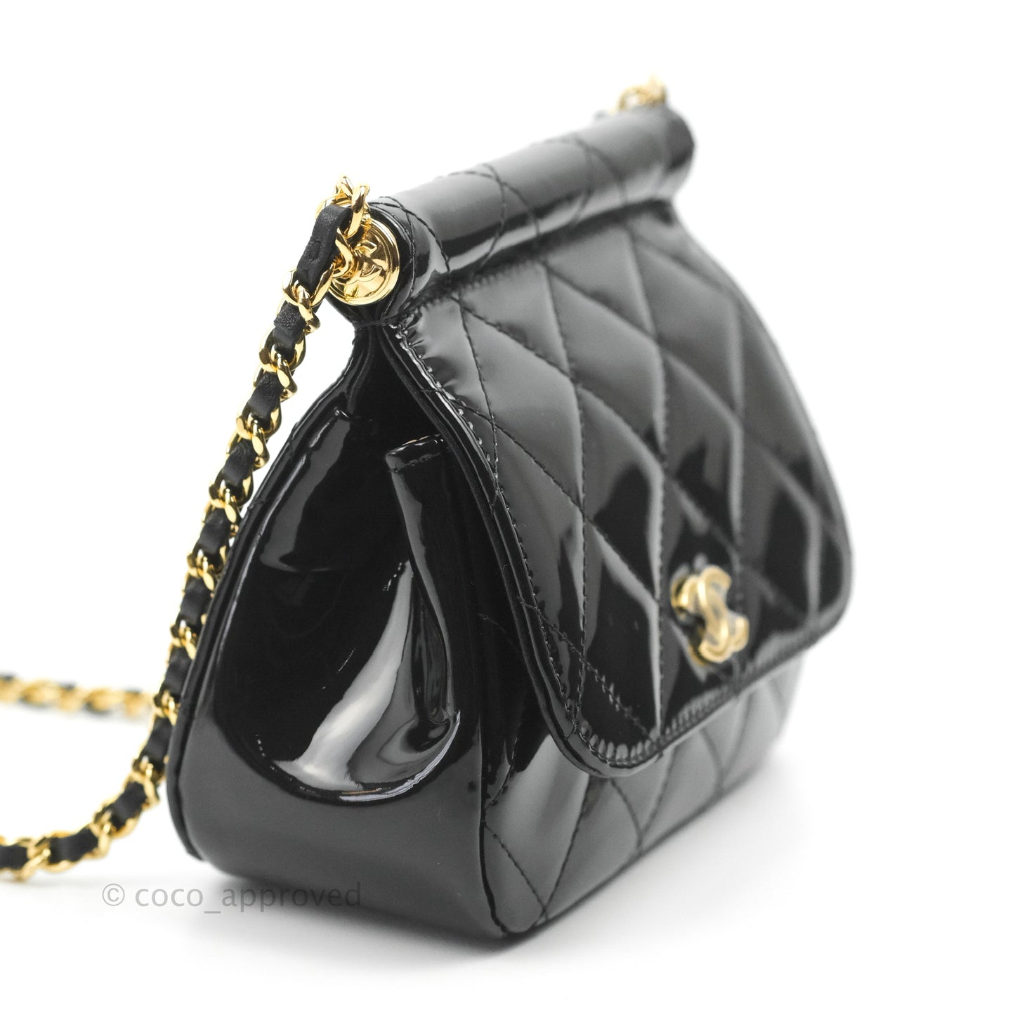 Chanel Quilted Clutch With Chain Patent Metal Black Gold Hardware