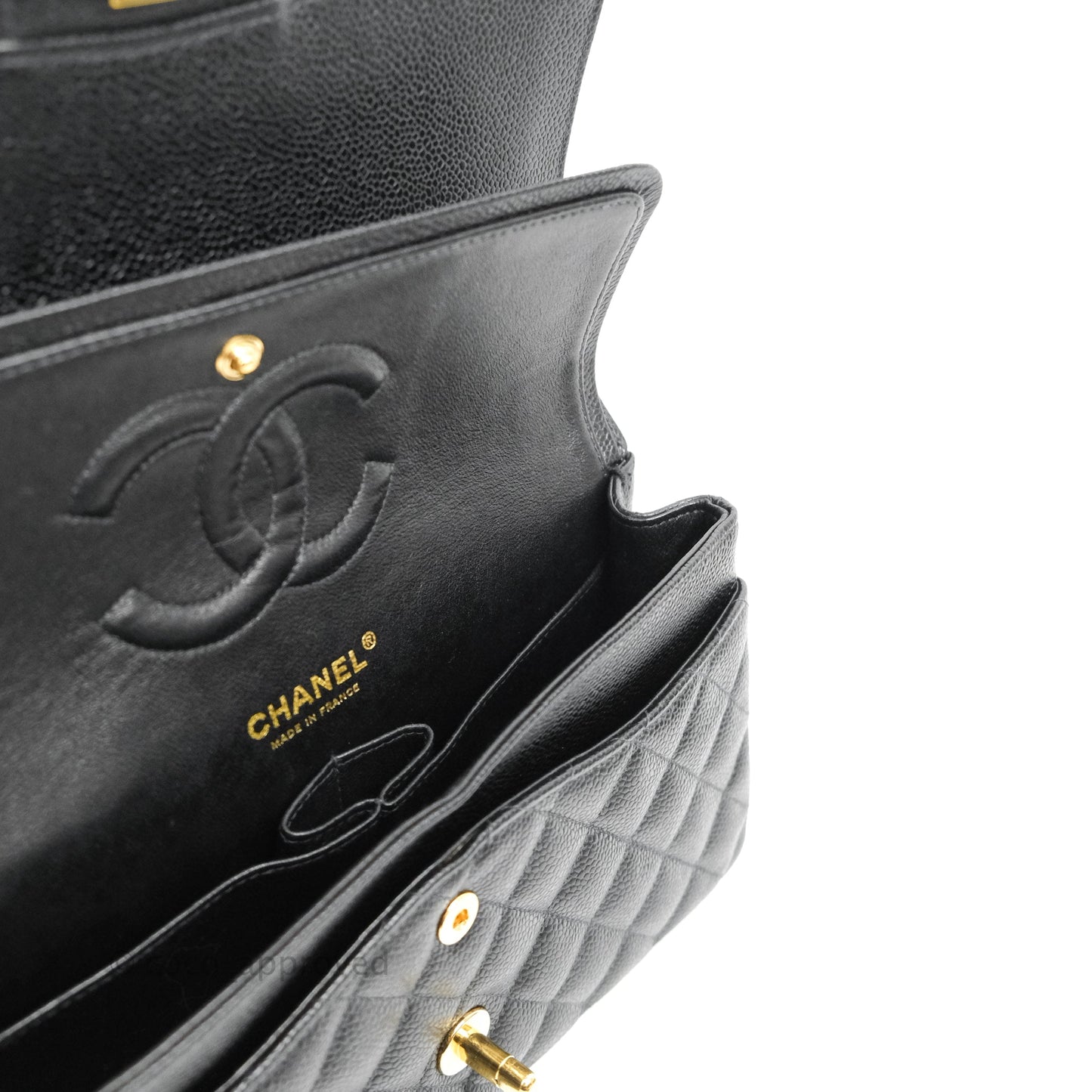 Chanel Classic M/L Medium Flap Quilted Black Caviar 24K Gold Hardware
