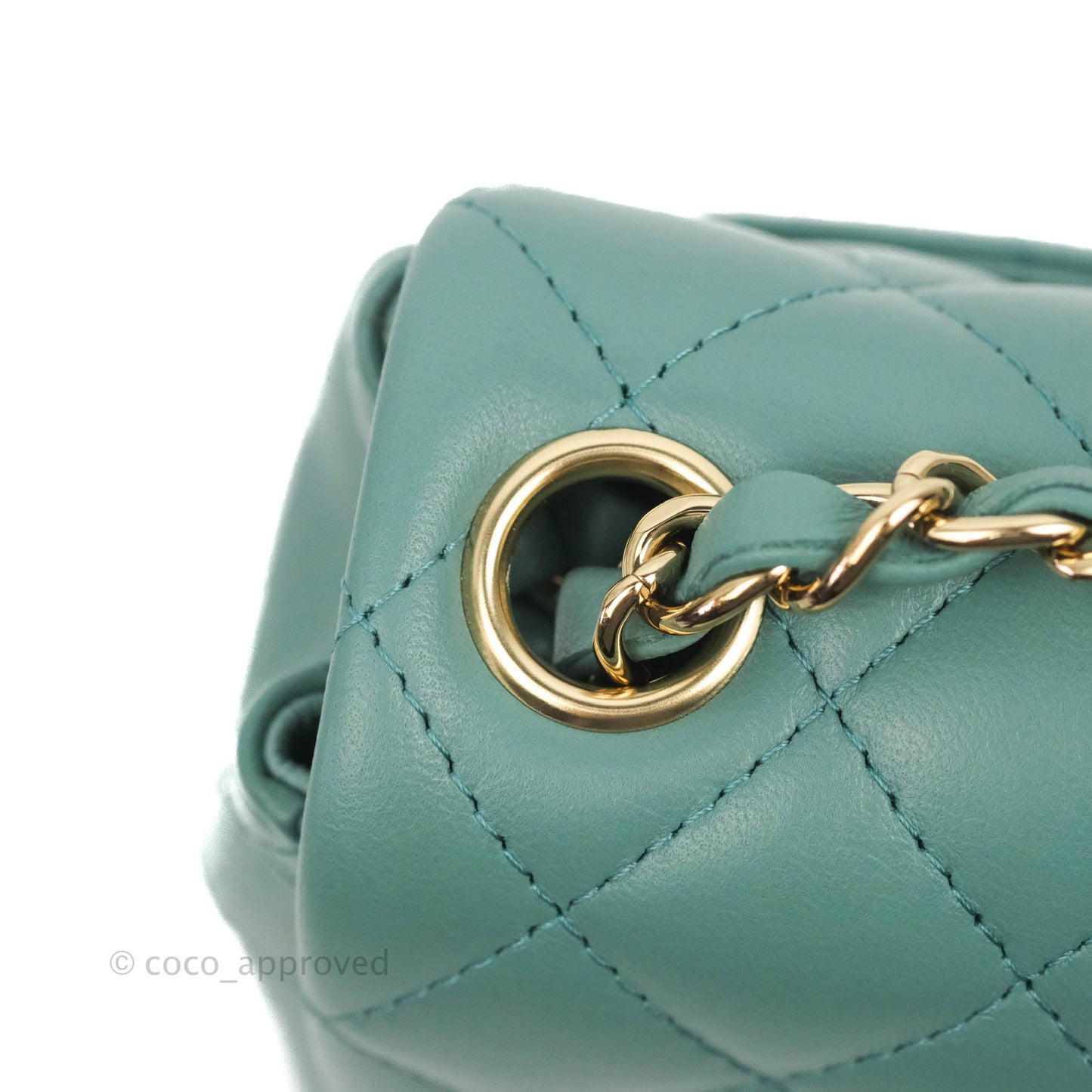 Chanel Mini Square Teal Green Lambskin Gold Hardware