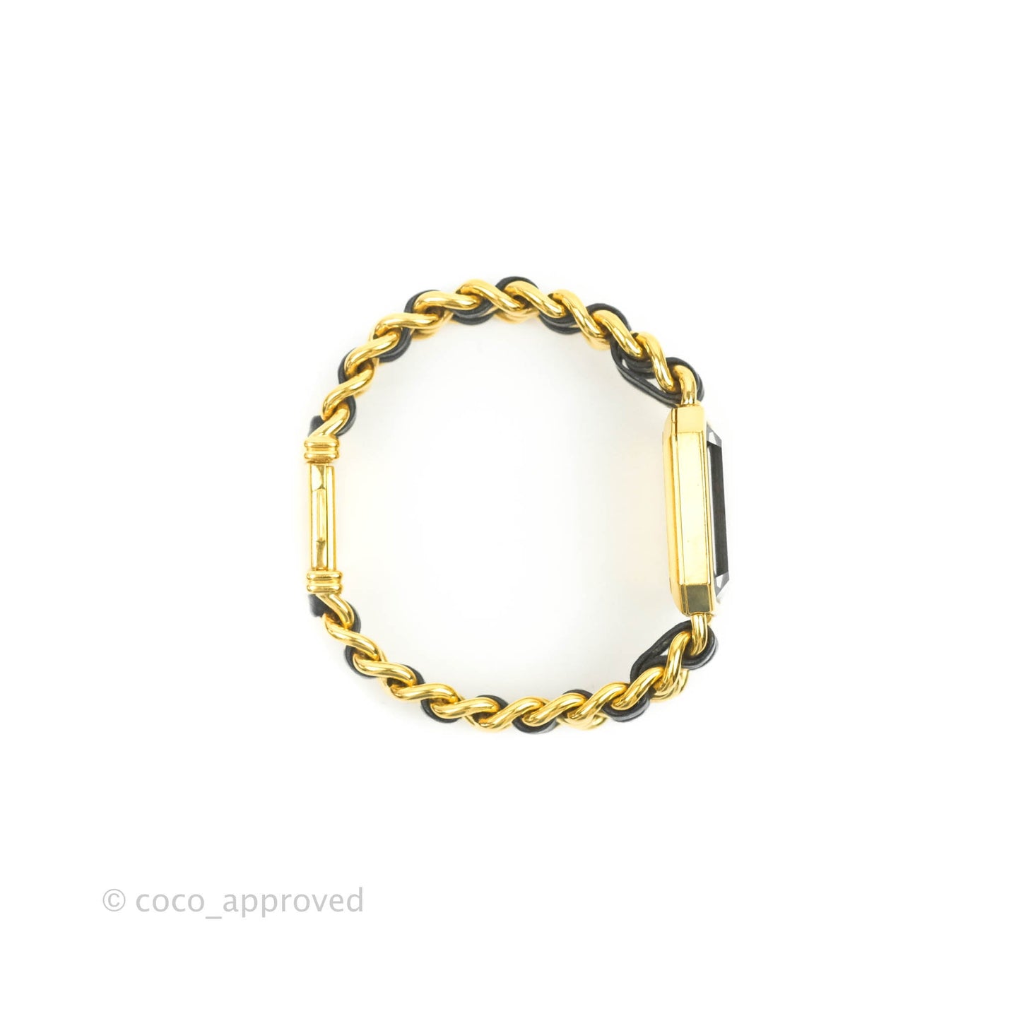 Chanel Vintage Première Watch Black Leather Gold Plated M Size