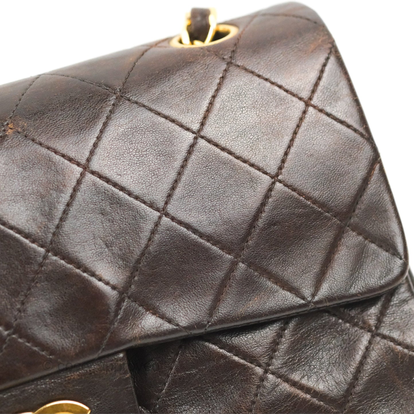 Chanel Vintage Small Classic Flap Brown Lambskin 24K Gold Hardware