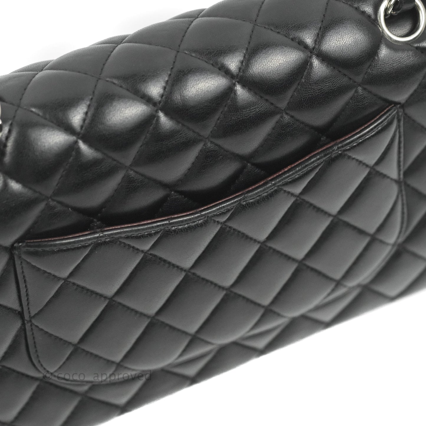 Chanel Classic M/L Medium Flap Quilted Black Lambskin Silver Hardware