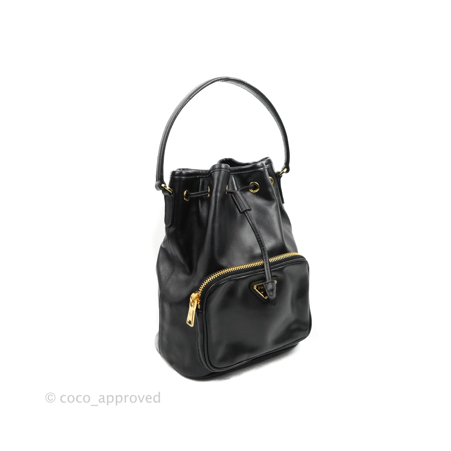 Prada Duet Bucket Bag Black Leather