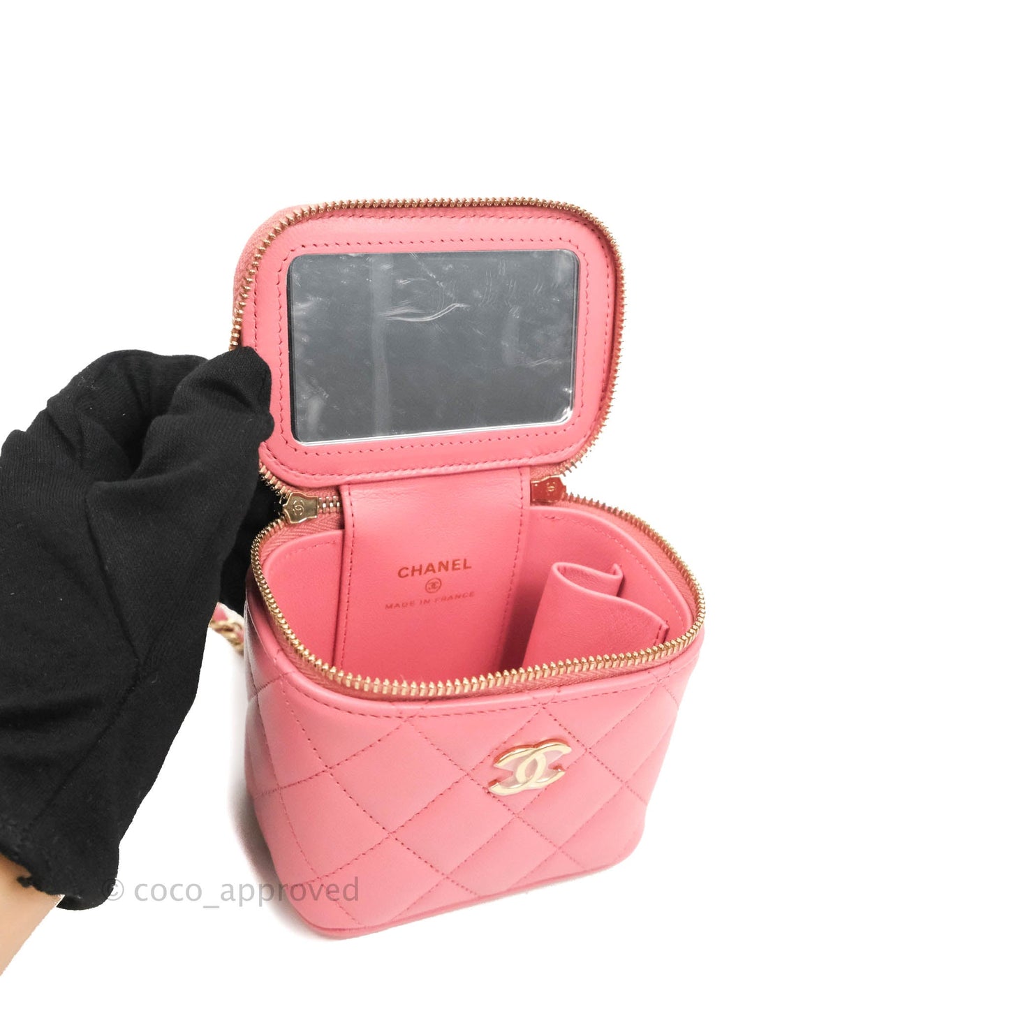 Chanel Mini Top Handle Vanity With Chain Pink Lambskin Gold Hardware