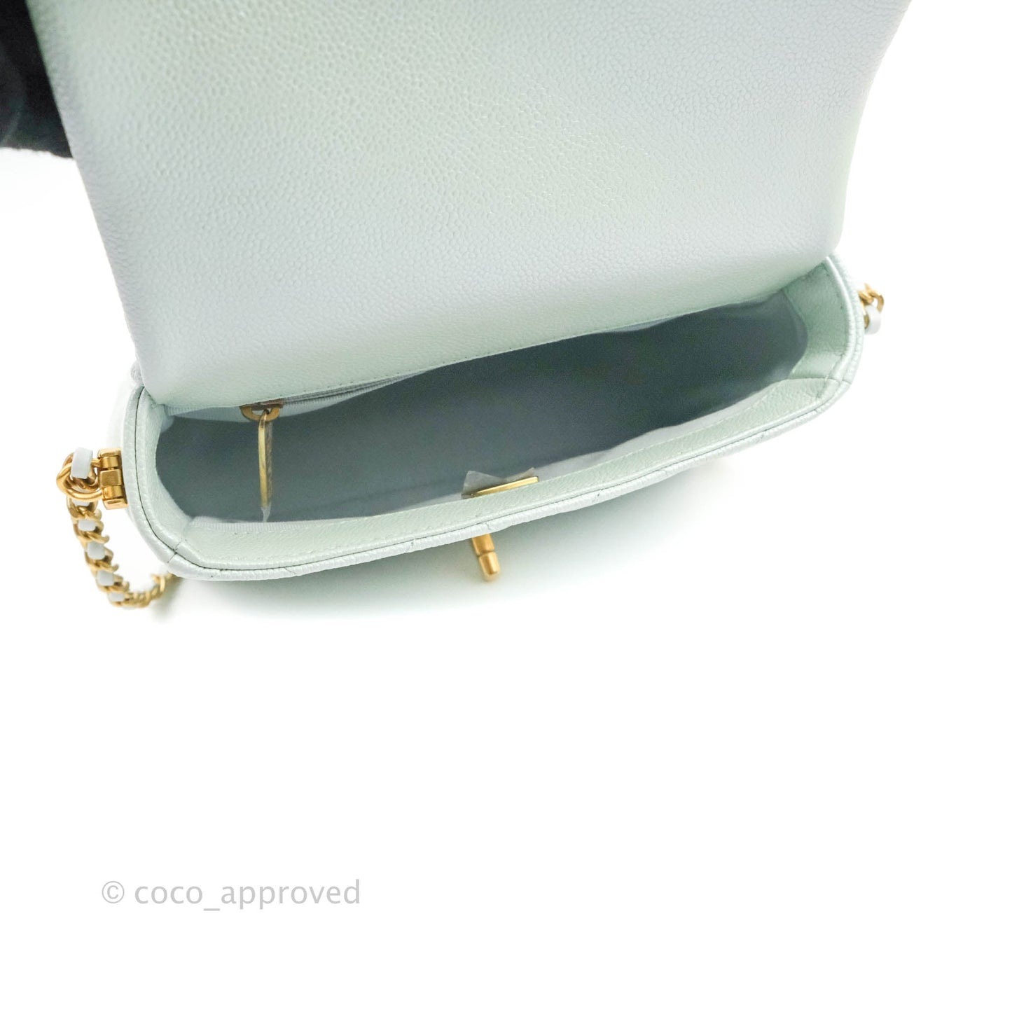 Chanel Quilted My Perfect Mini Iridescent Mint Green Caviar Aged Gold Hardware 21K