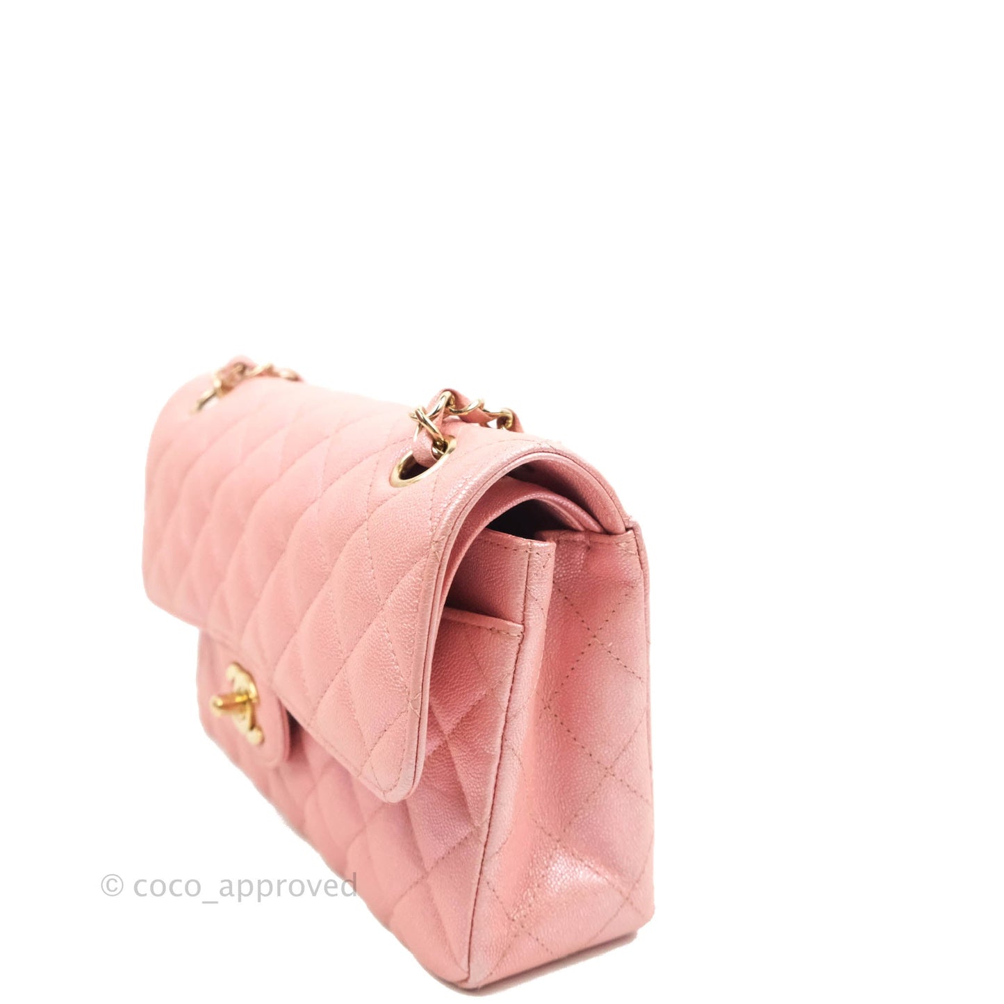 Chanel Small Classic Quilted Flap Iridescent Pink Caviar Gold Hardware 19S