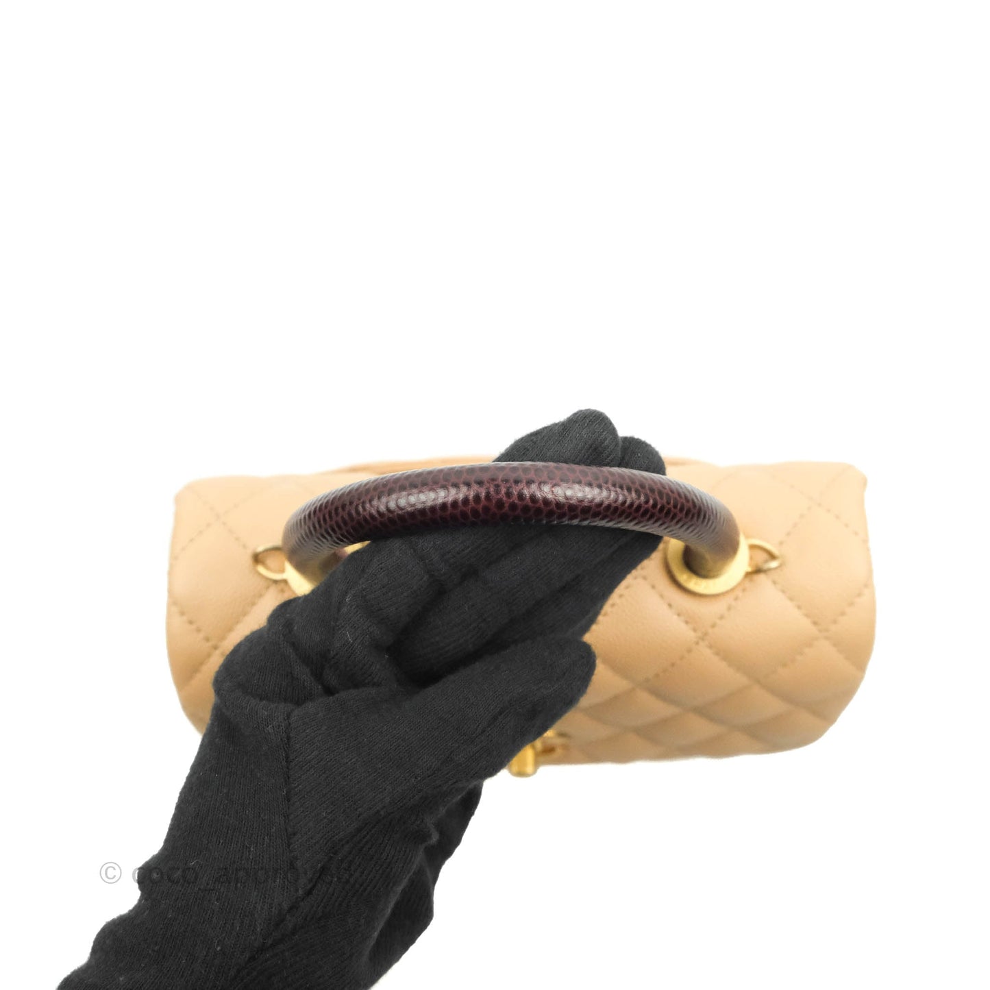 Chanel Small Coco Handle Quilted Beige Caviar Gold Hardware Lizard Embossed Handle