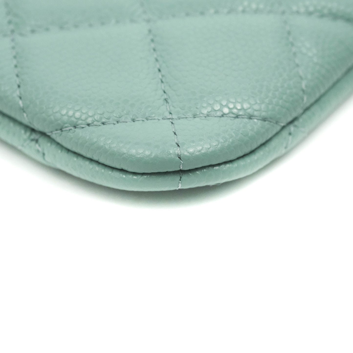 Chanel Mini Quilted O Case Tiffany Blue Caviar Gold Hardware