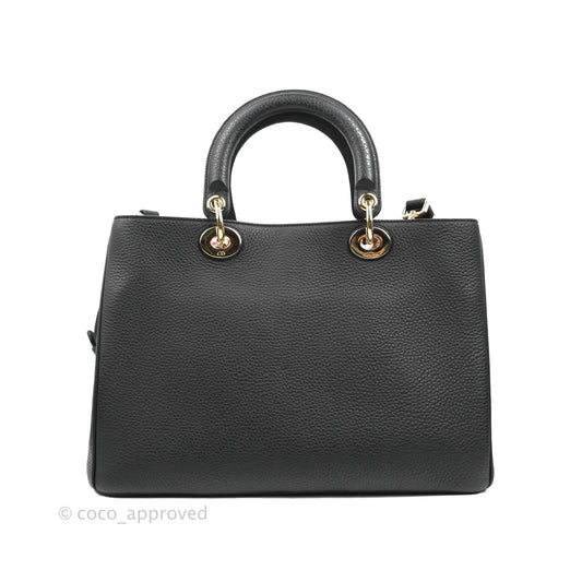 Christian Dior Medium Diorissimo Bag Black Fuchsia Grained Calfskin Gold Hardware