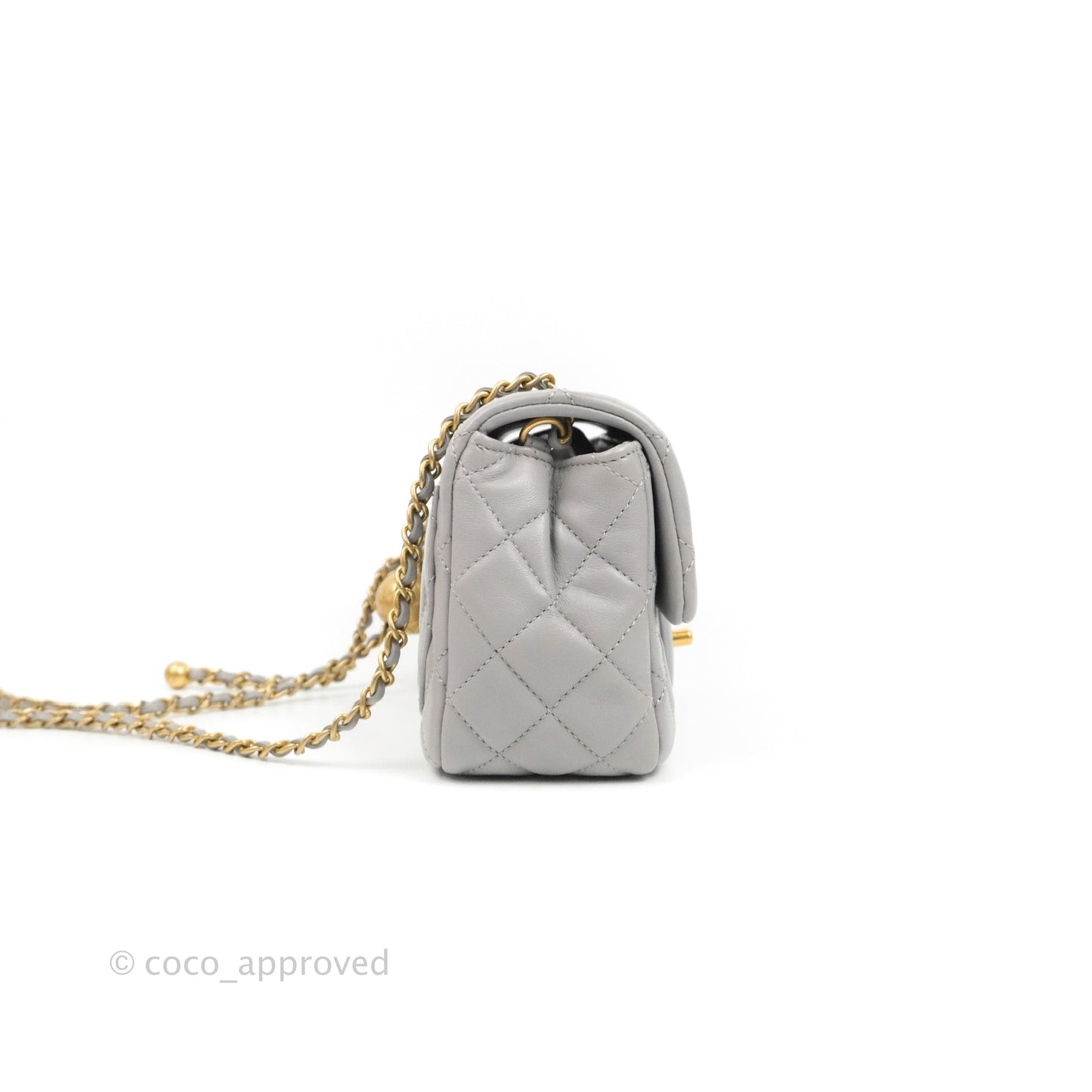 Chanel Mini Square Pearl Crush Quilted Grey Lambskin Aged Gold Hardware