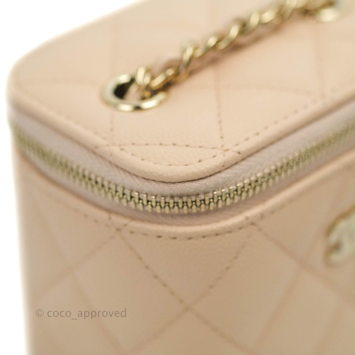 Chanel Classic Mini Vanity With Chain Light Beige Caviar Gold Hardware