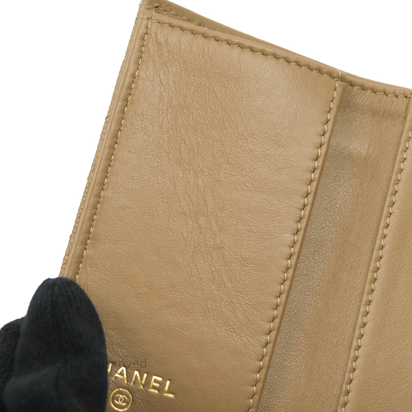 Chanel Quilted Small Classic Flap Trifold Wallet Dark Beige Caviar Gold Hardware