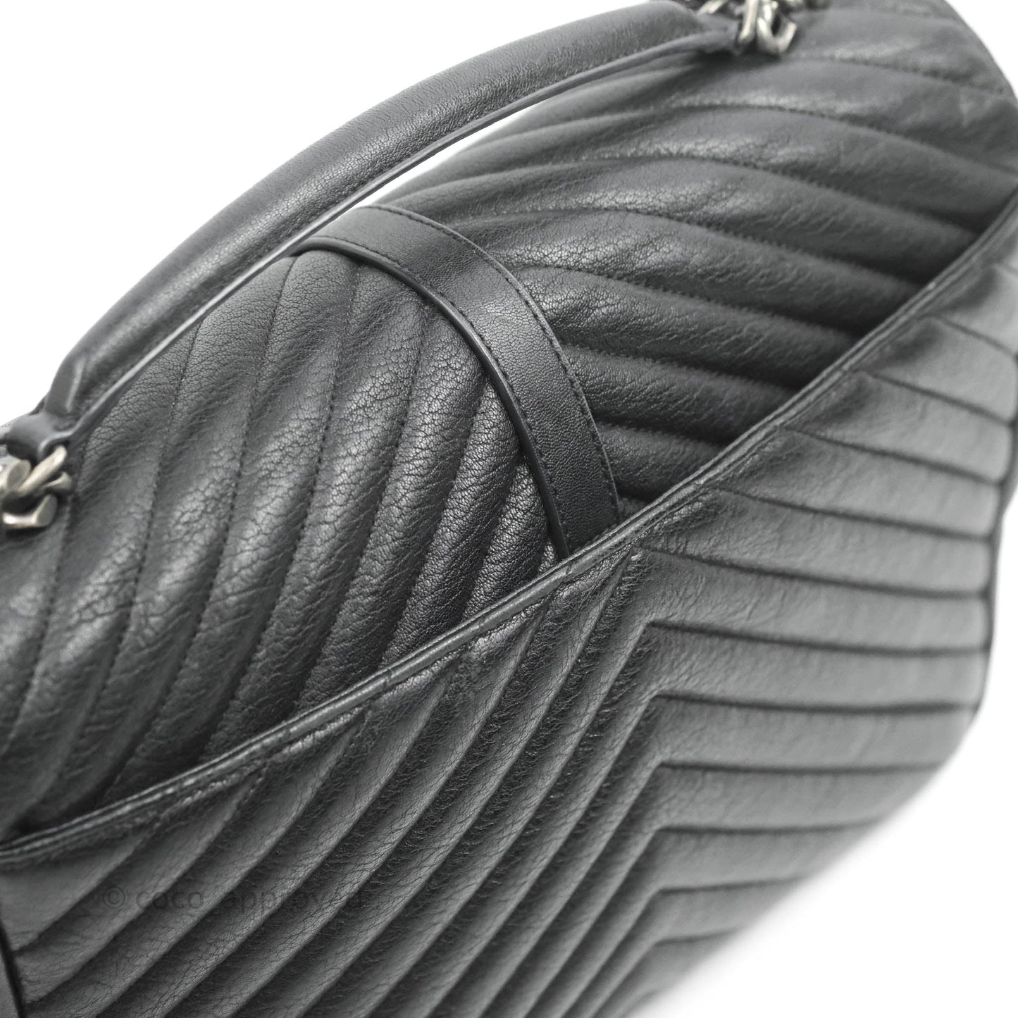 Saint Laurent Chevron Large College Black Chain Bag Ruthenium Hardware