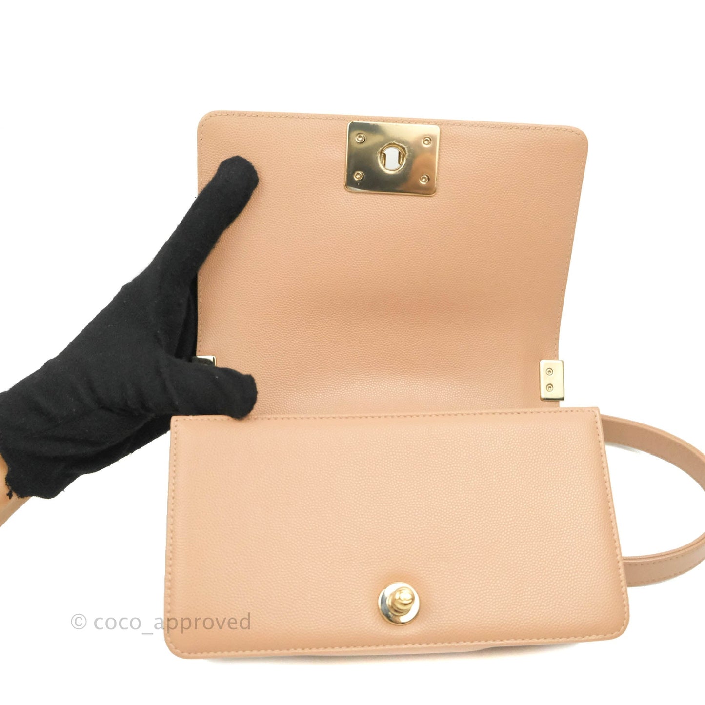 Chanel Small Chevron Boy Dark Beige Caviar Gold Hardware