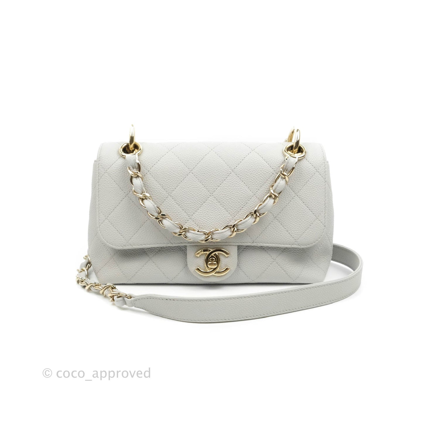 Chanel Quilted Small City Walk Flap Light Grey Caviar Gold Hardware