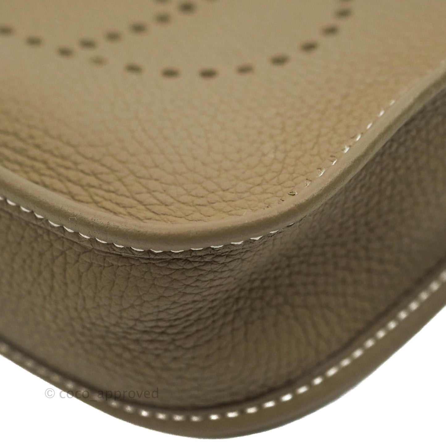 Hermès Mini Evelyne Etoupe Clemence Palladium Hardware with Bleu Indigo Strap