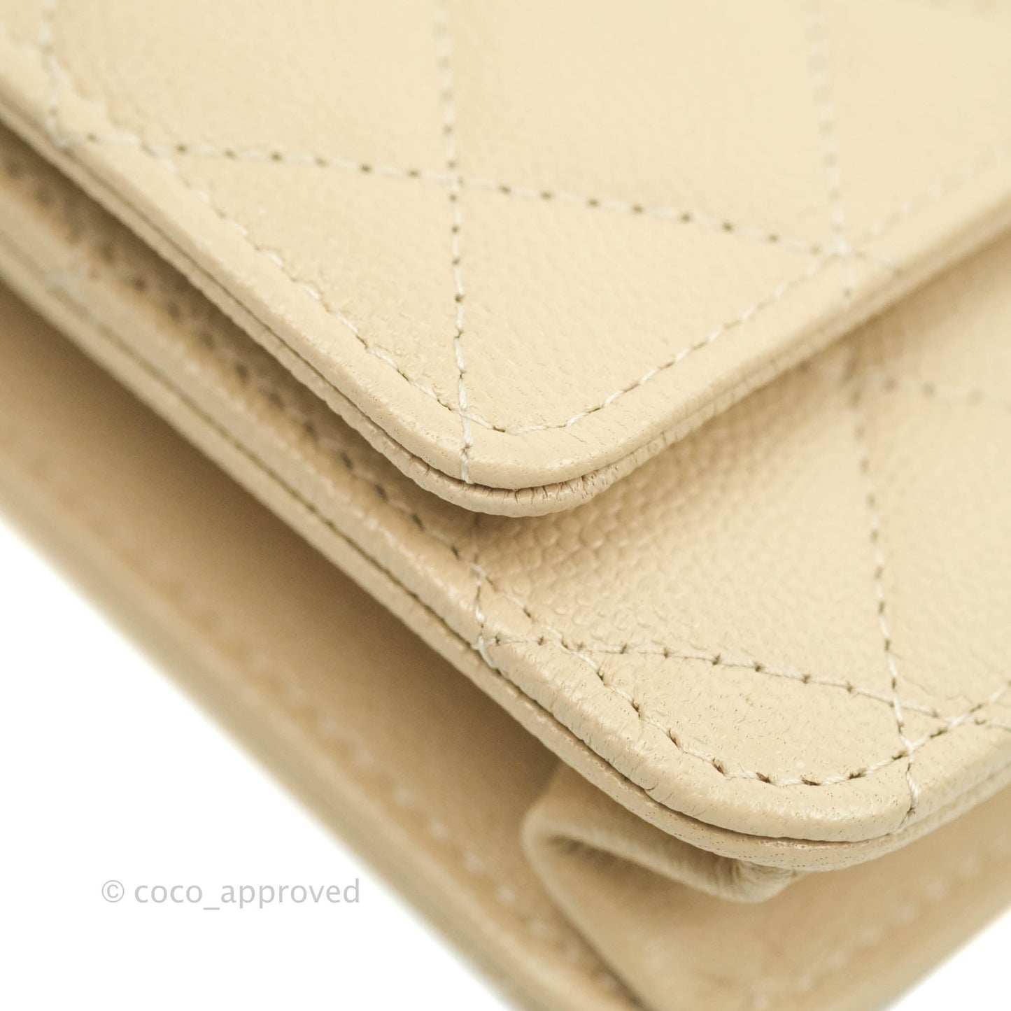 Chanel Quilted Golden Class Wallet on Chain WOC Light Beige Caviar Gold Hardware