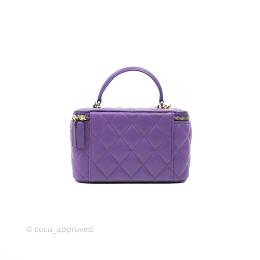 Chanel Classic Vanity Rectangular Top Handle With Chain Purple Lambskin Gold Hardware