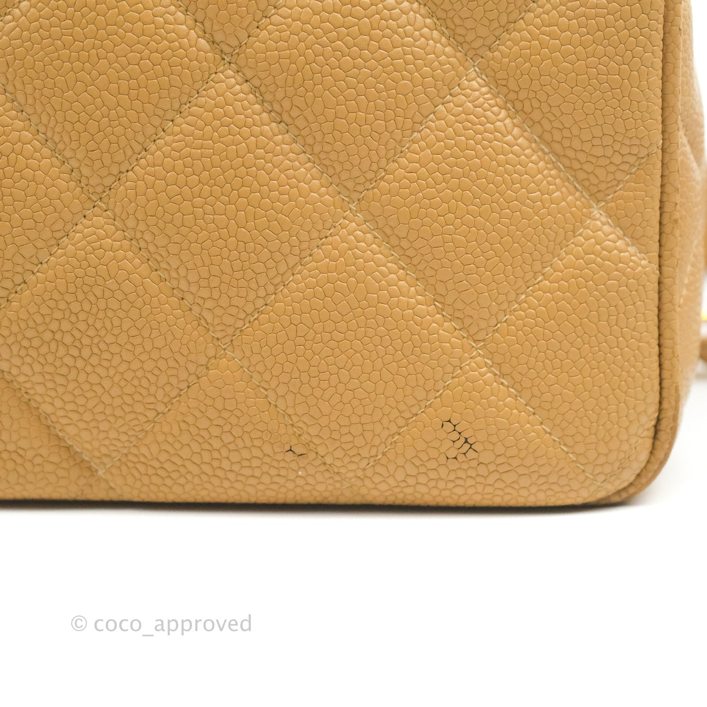 Chanel Vintage CC Large Square Flap Bag Beige Caviar 24K Gold Hardware