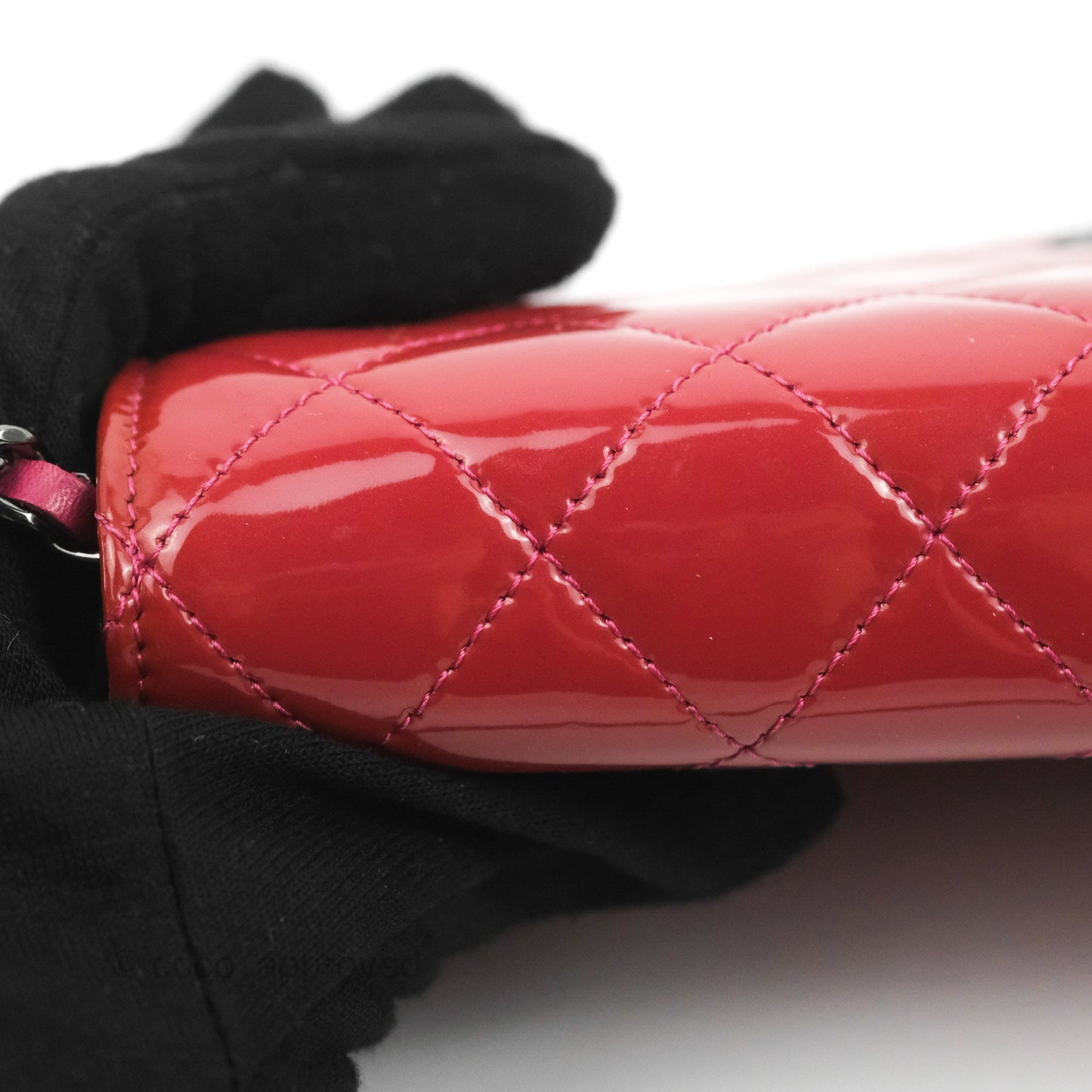 Chanel Wallet on Chain WOC Quilted Red Patent Ruthenium Hardware