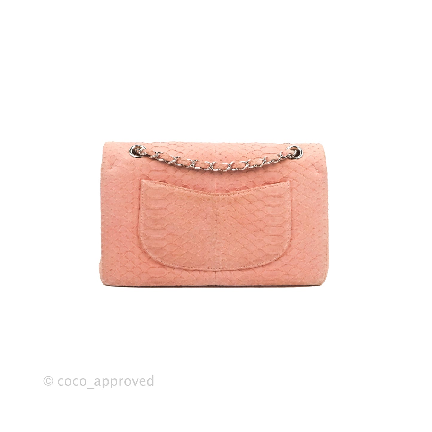 Chanel Classic M/L Medium Flap Quilted Pink Python Silver Hardware