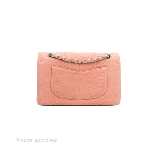 Chanel Classic M/L Medium Flap Quilted Pink Python Silver Hardware