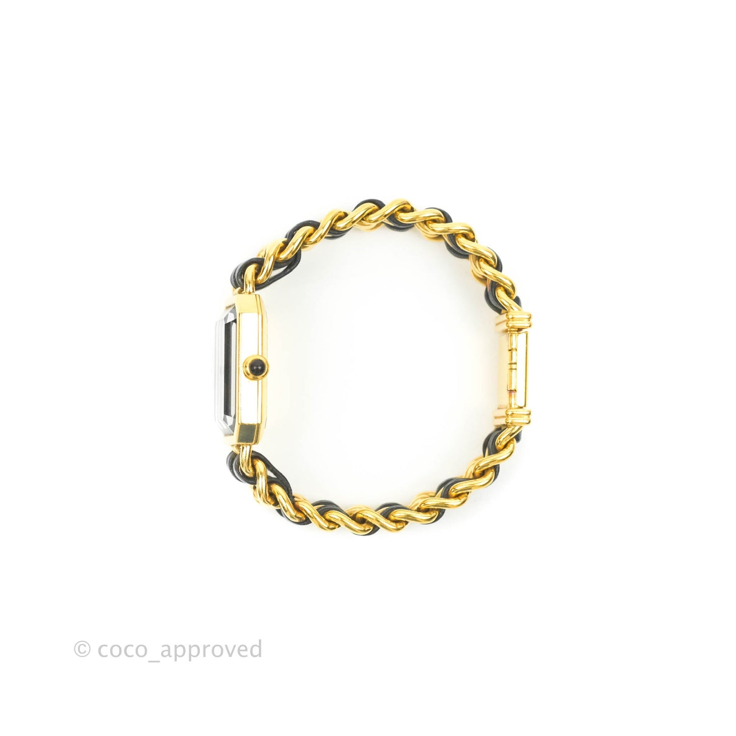 Chanel Vintage Première Watch Black Leather Gold Plated M Size