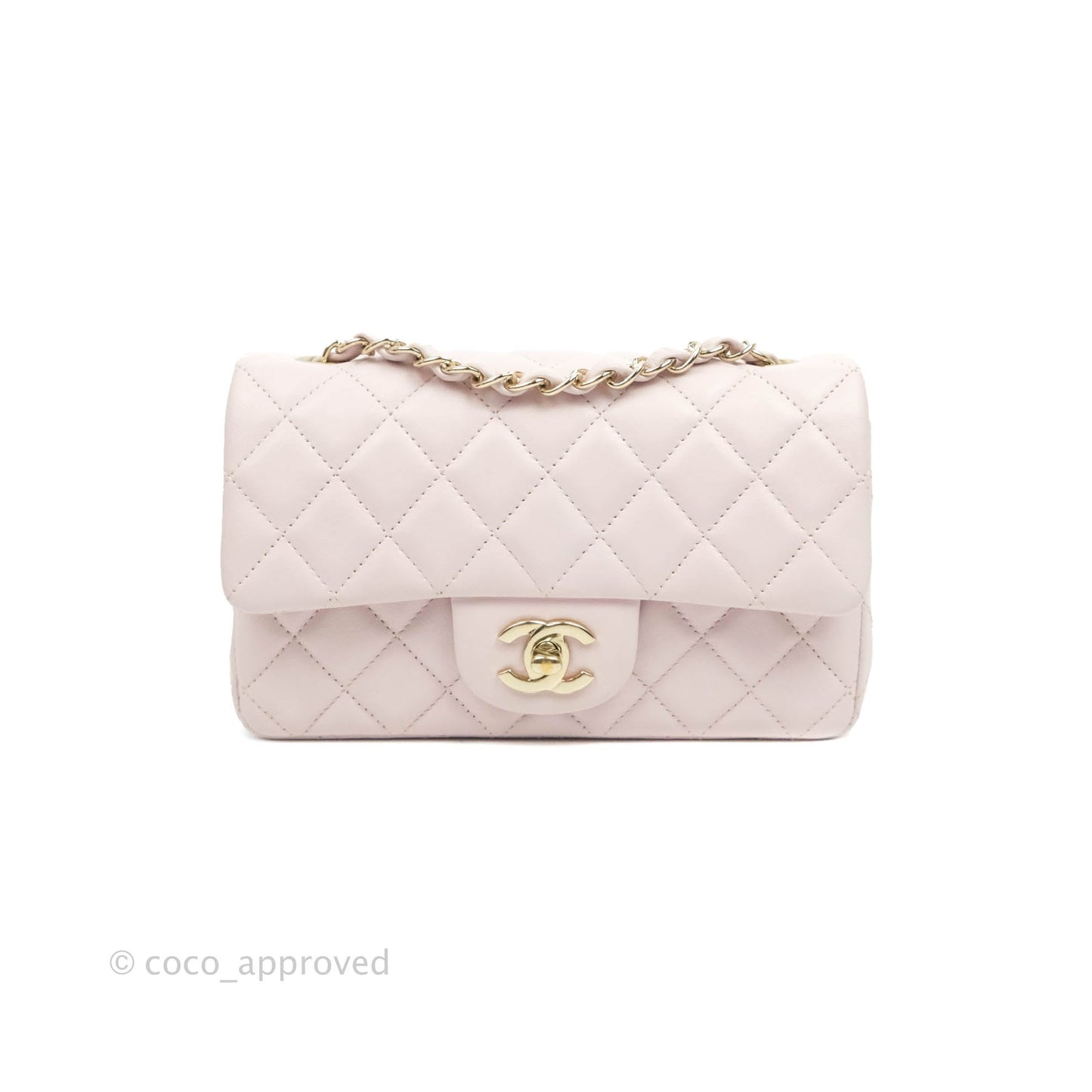Chanel Quilted Mini Rectangular Flap Pale Pink Lambskin Gold Hardware