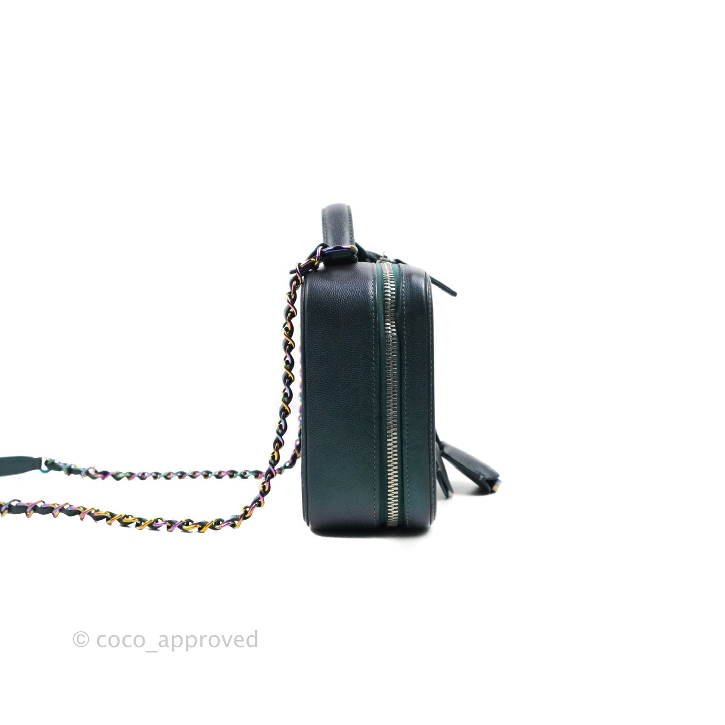 Chanel Quilted Medium CC Filigree Vanity Case Iridescent Dark Turquoise Caviar Rainbow Hardware