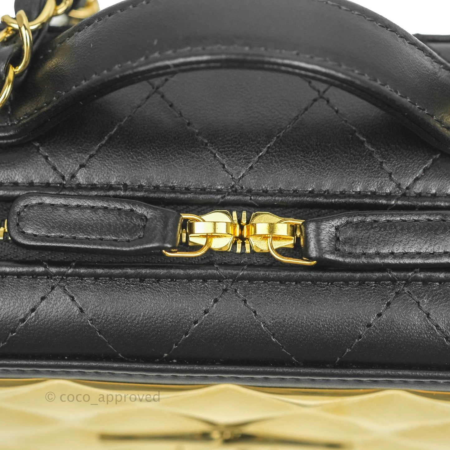 Chanel Quilted Golden Plate Vanity Case Black Lambskin Gold Hardware