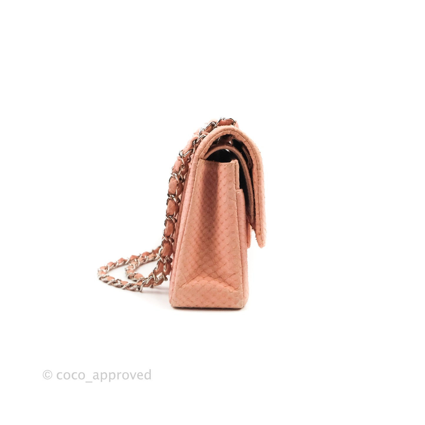 Chanel Classic M/L Medium Flap Quilted Pink Python Silver Hardware