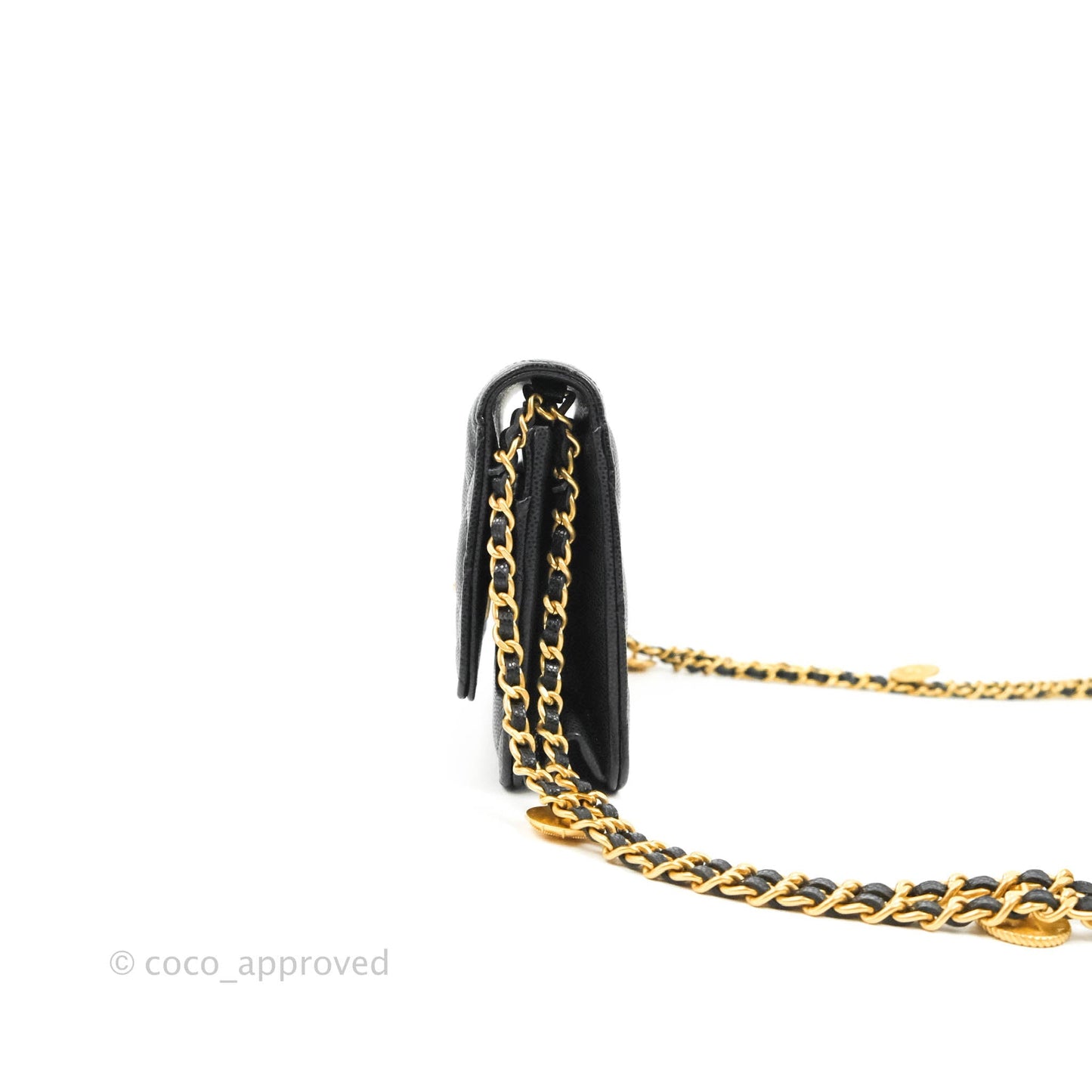 Chanel Quilted Gold CC Coin Wallet on Chain WOC Black Caviar Gold Hardware