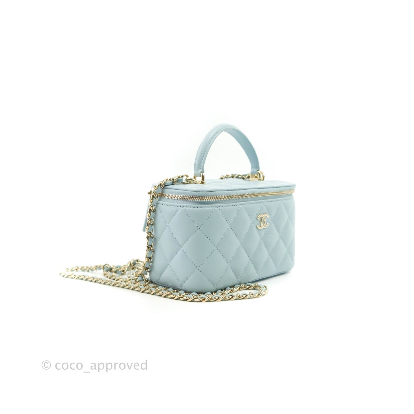 Chanel Vanity Rectangular Top Handle Light Blue Lambskin Gold Hardware