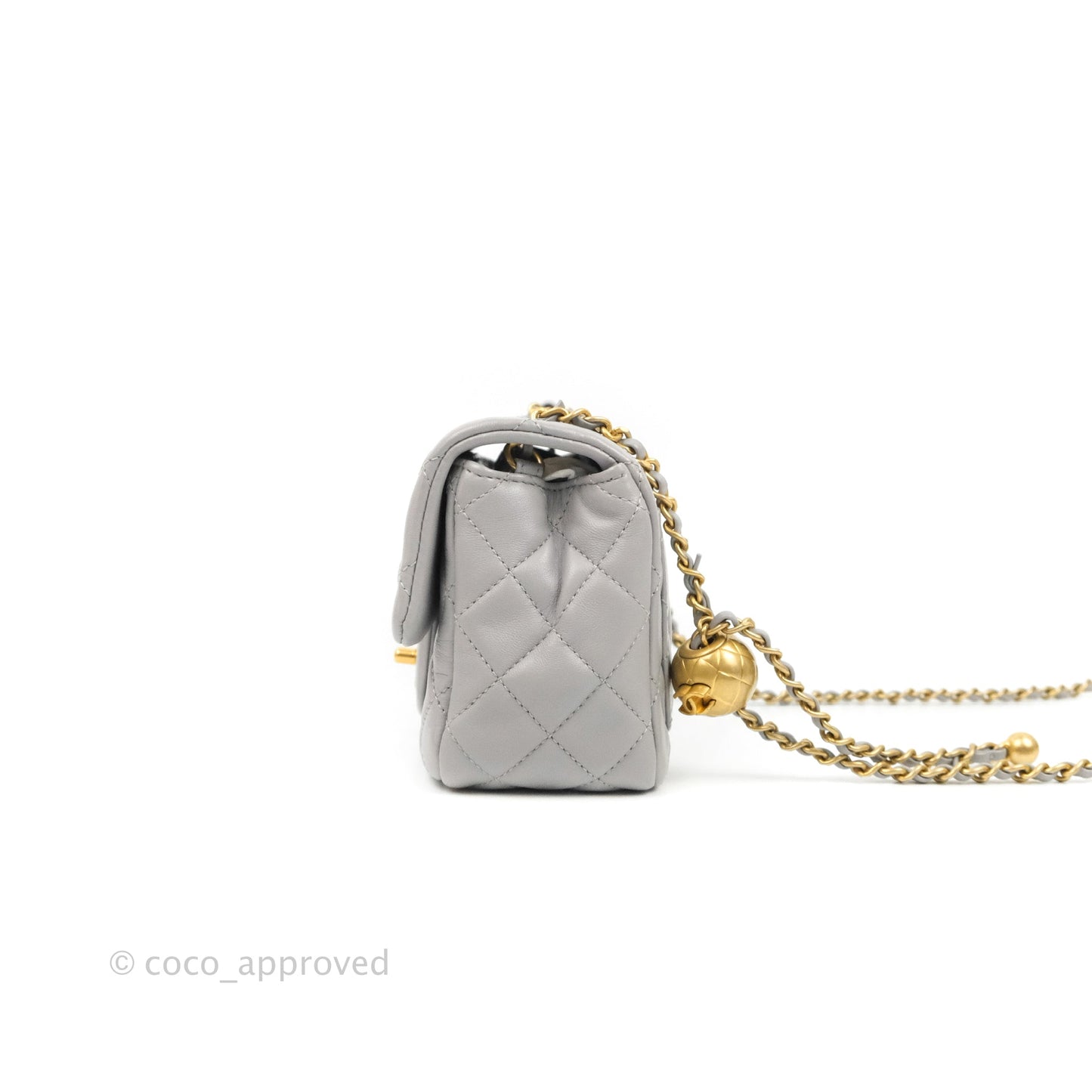 Chanel Mini Square Pearl Crush Quilted Grey Lambskin Aged Gold Hardware