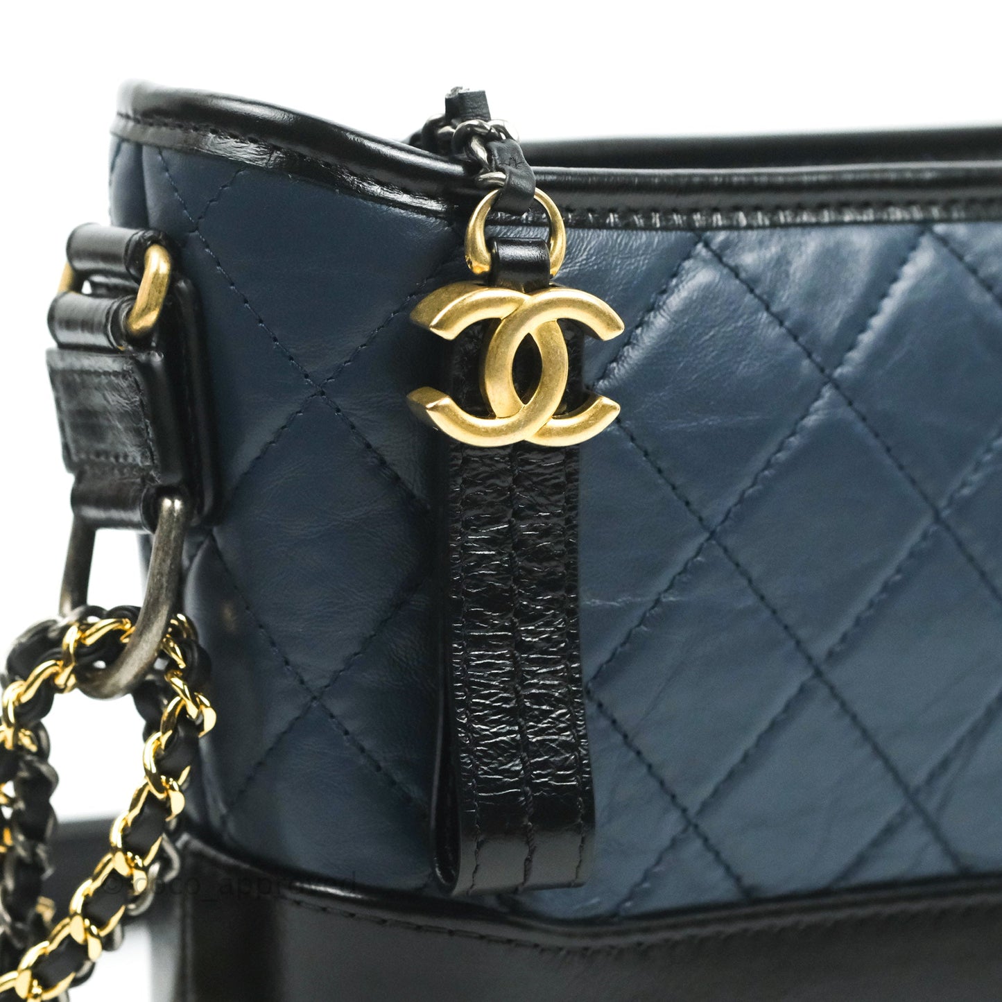 Chanel Quilted Small Gabrielle Hobo Navy Black Aged Calfskin Mixed Hardware